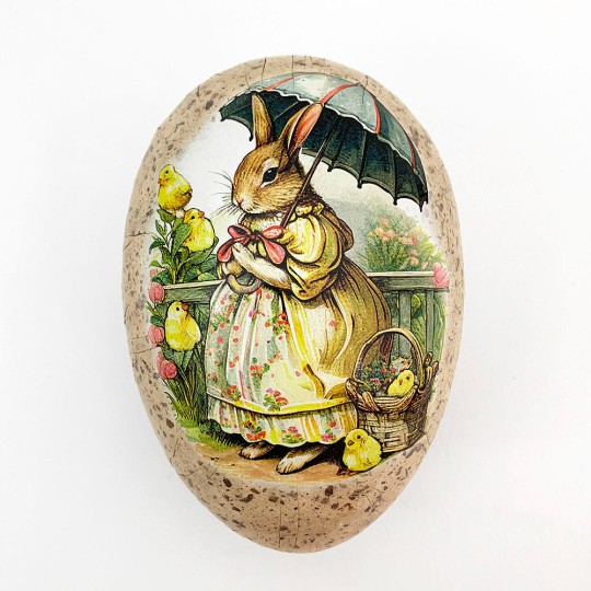 6" Bunny with Umbrella Speckled Egg Paper Mache Easter Egg Box ~ Germany